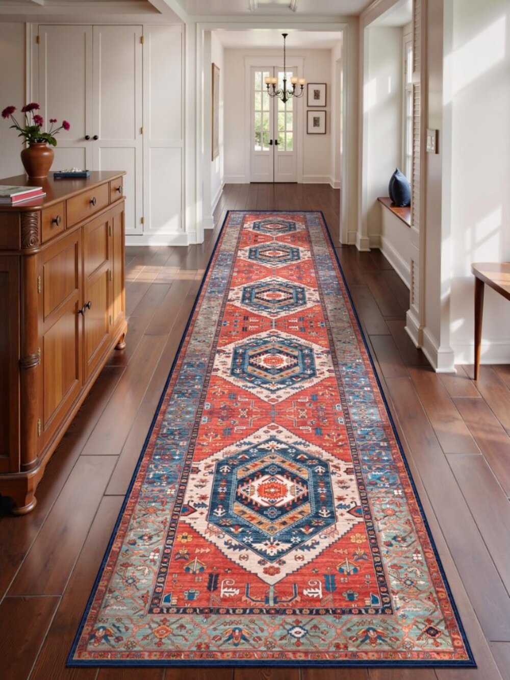 2'6"x14' Washable Non Slip Boho Runner Rug for Hallway,Rust